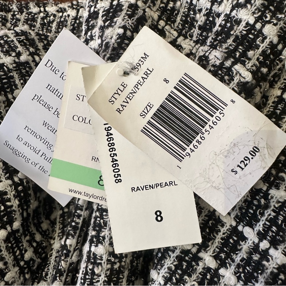 Taylor Black & White Tweed Long-Sleeve Button Front Dress - Picture 8 of 10